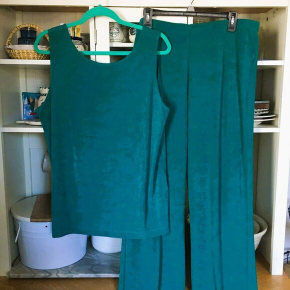 Chicos Travelers Pants & Top Set Sz 16 Teal Green Wrinkle Free NWOT - Picture 1 of 8